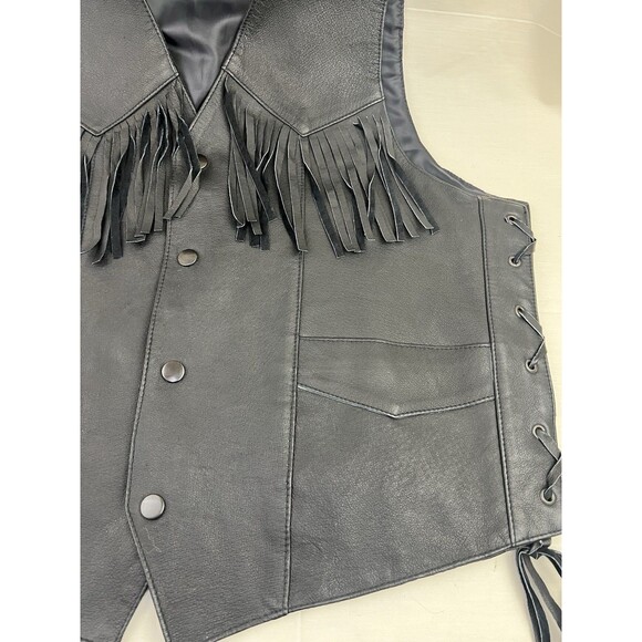 Western Rodeo Leather‎ Biker Vest Men's XL  Black Eagle Fringe Western Rocker - Picture 10 of 11